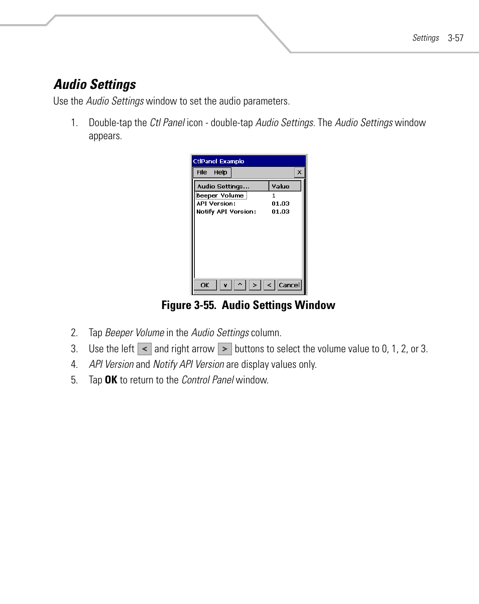Audio settings, Audio settings -57 | Symbol Technologies MC9000-G User Manual | Page 151 / 530