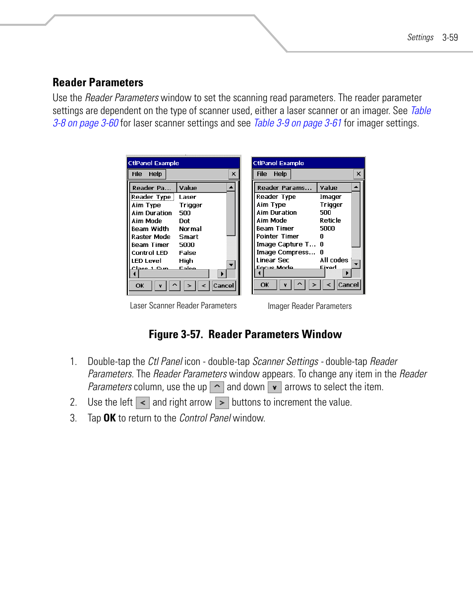 Reader parameters, Reader parameters -59 | Symbol Technologies MC9000-G User Manual | Page 153 / 530