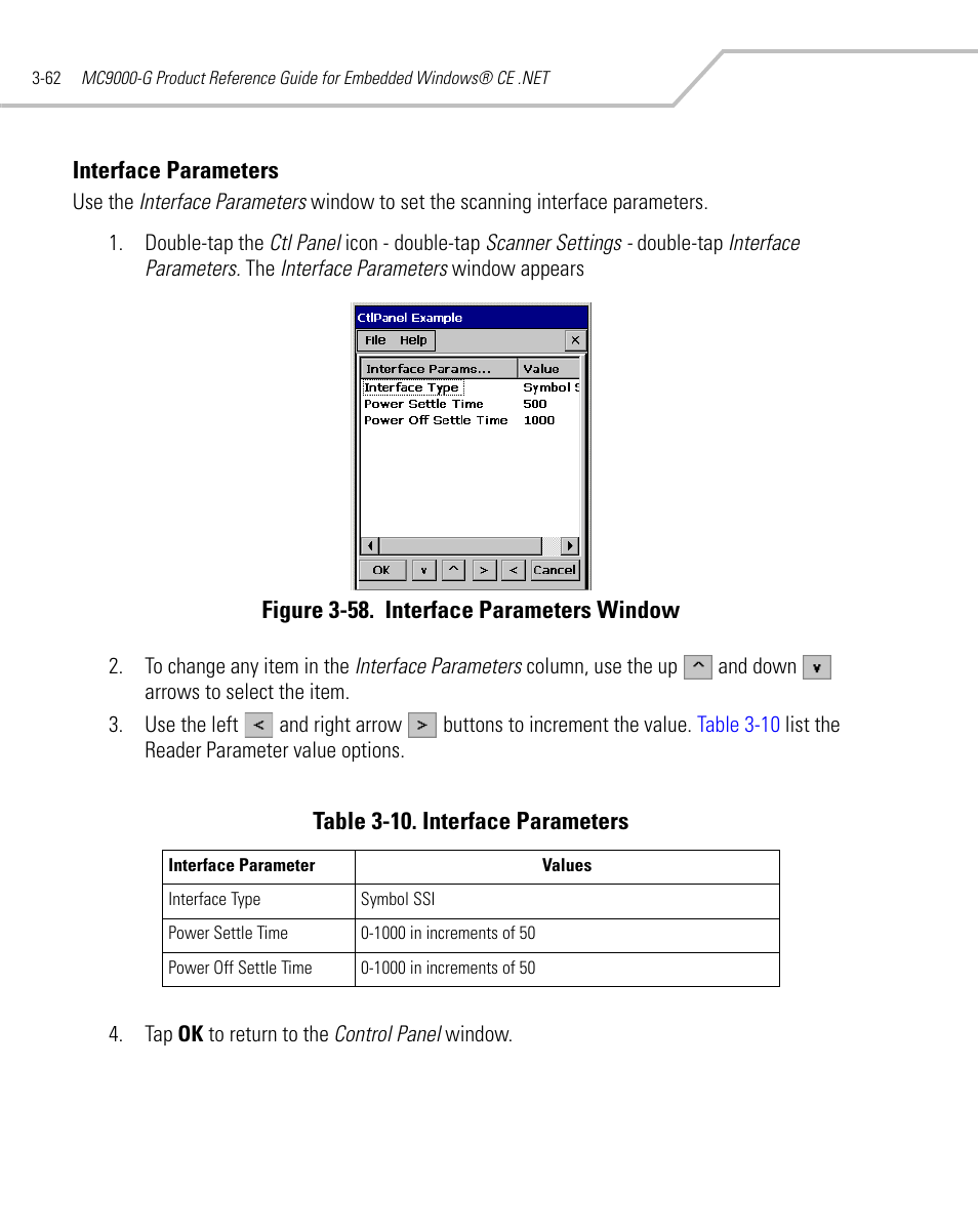 Interface parameters, Interface parameters -62 | Symbol Technologies MC9000-G User Manual | Page 156 / 530