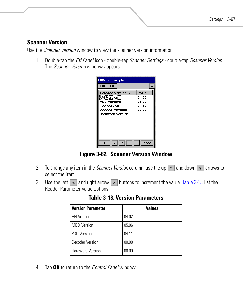 Scanner version, Scanner version -67 | Symbol Technologies MC9000-G User Manual | Page 161 / 530