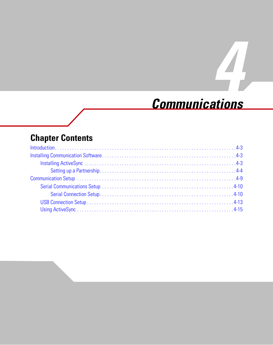 Communications, Chapter 4. communications, Chapter 4, communications | Chapter contents | Symbol Technologies MC9000-G User Manual | Page 163 / 530