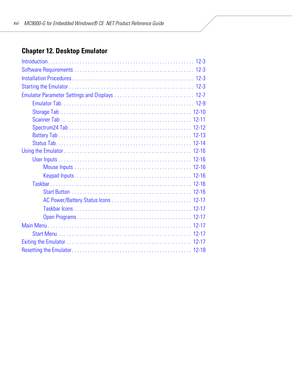 Chapter 12. desktop emulator | Symbol Technologies MC9000-G User Manual | Page 18 / 530