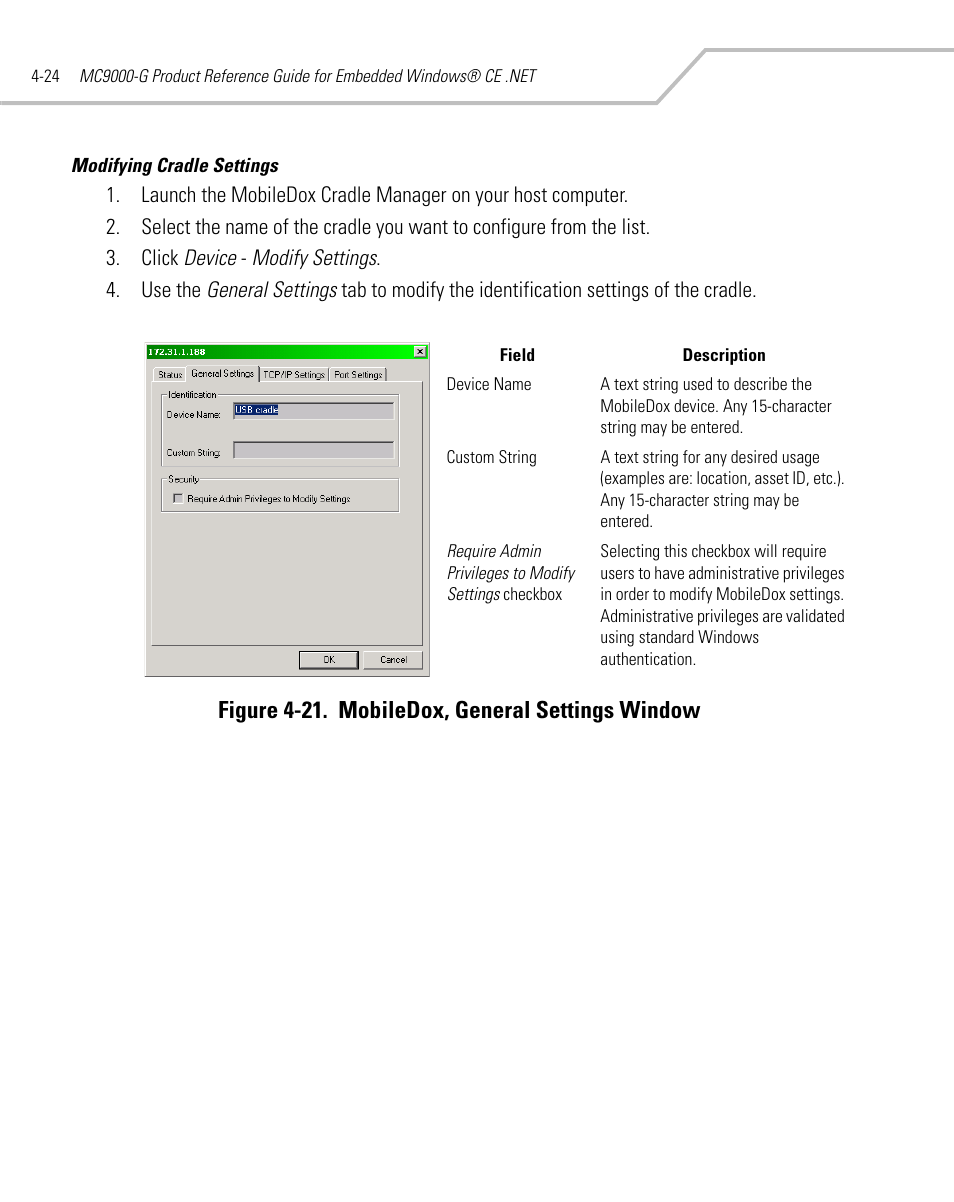 Figure 4-21. mobiledox, general settings window | Symbol Technologies MC9000-G User Manual | Page 186 / 530