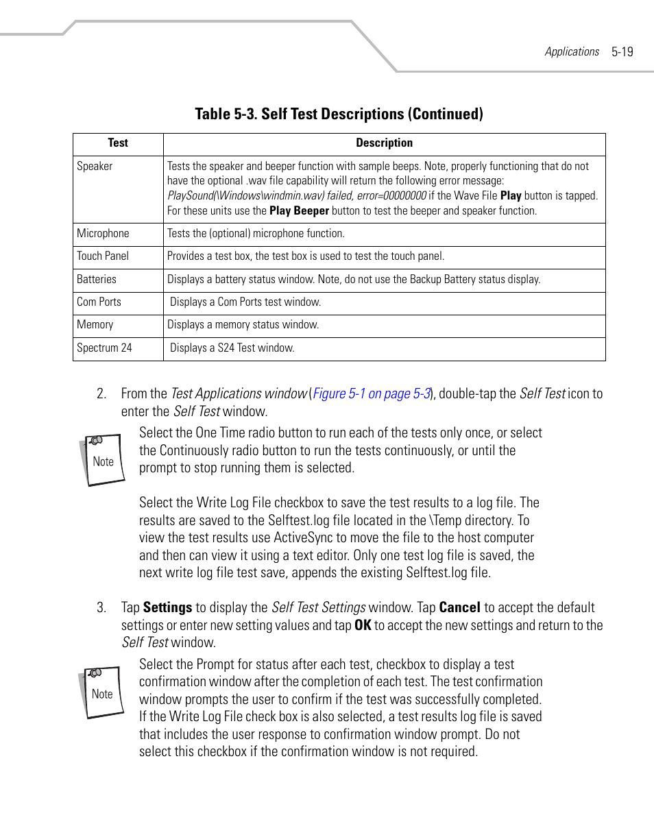 Table 5-3. self test descriptions (continued) | Symbol Technologies MC9000-G User Manual | Page 213 / 530