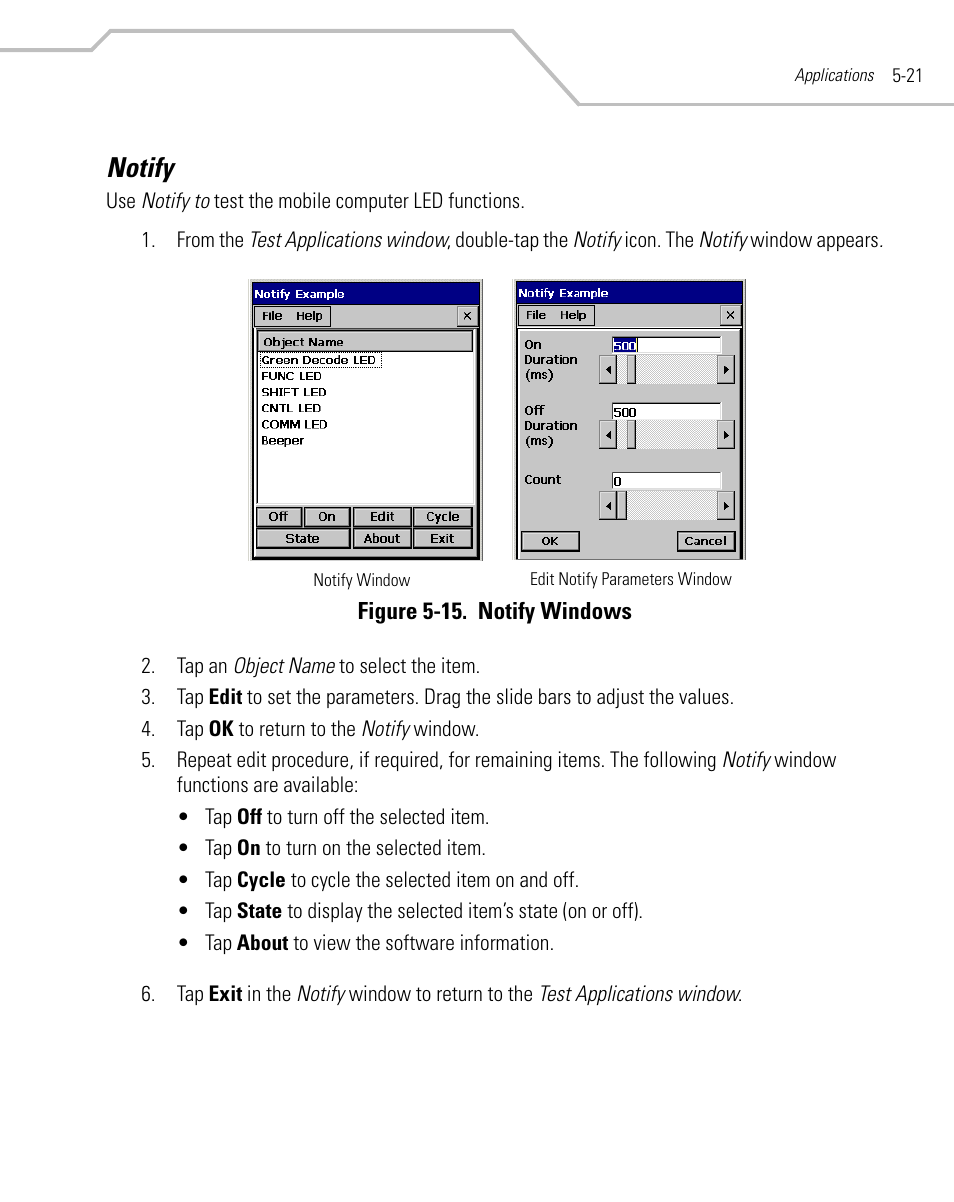 Notify, Notify -21 | Symbol Technologies MC9000-G User Manual | Page 215 / 530