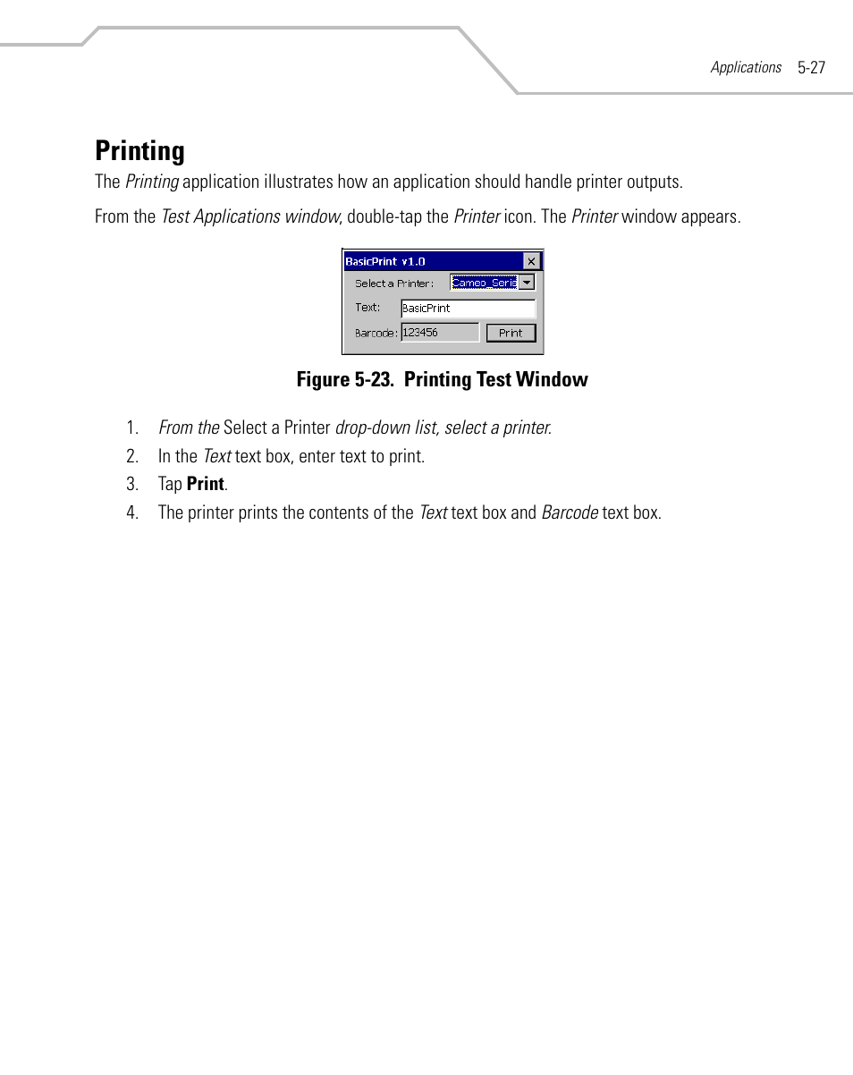 Printing, Printing -27 | Symbol Technologies MC9000-G User Manual | Page 221 / 530