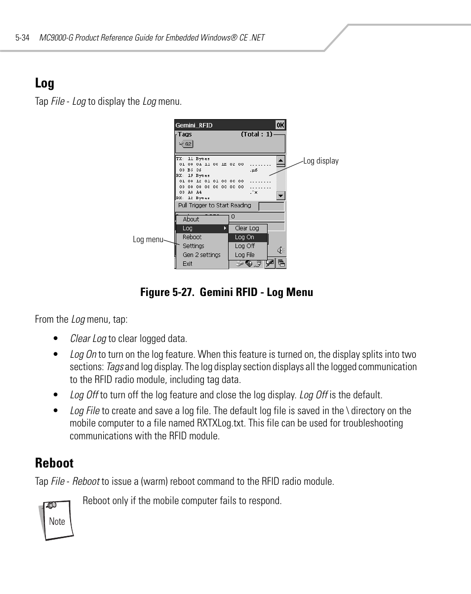 Reboot, Log -34, Reboot -34 | Symbol Technologies MC9000-G User Manual | Page 228 / 530