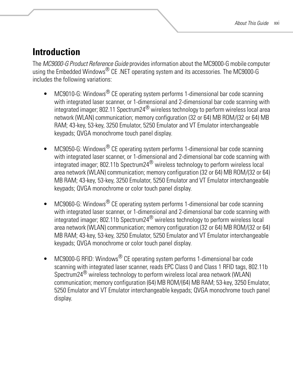 Introduction | Symbol Technologies MC9000-G User Manual | Page 23 / 530