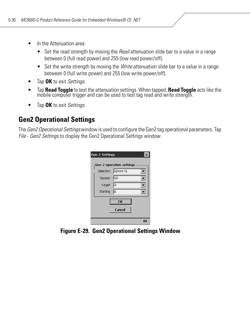 Gen2 operational settings, Gen2 operational settings -36 | Symbol Technologies MC9000-G User Manual | Page 230 / 530