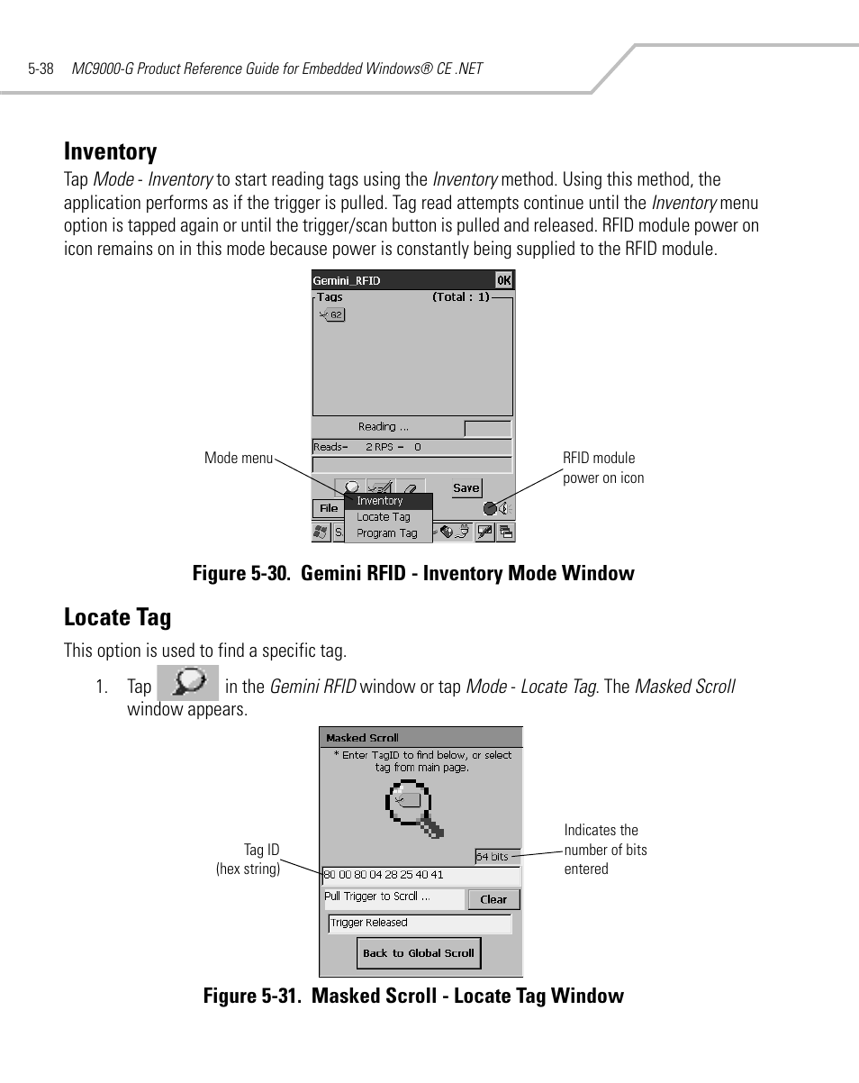 Inventory, Locate tag, Inventory -38 locate tag -38 | Symbol Technologies MC9000-G User Manual | Page 232 / 530
