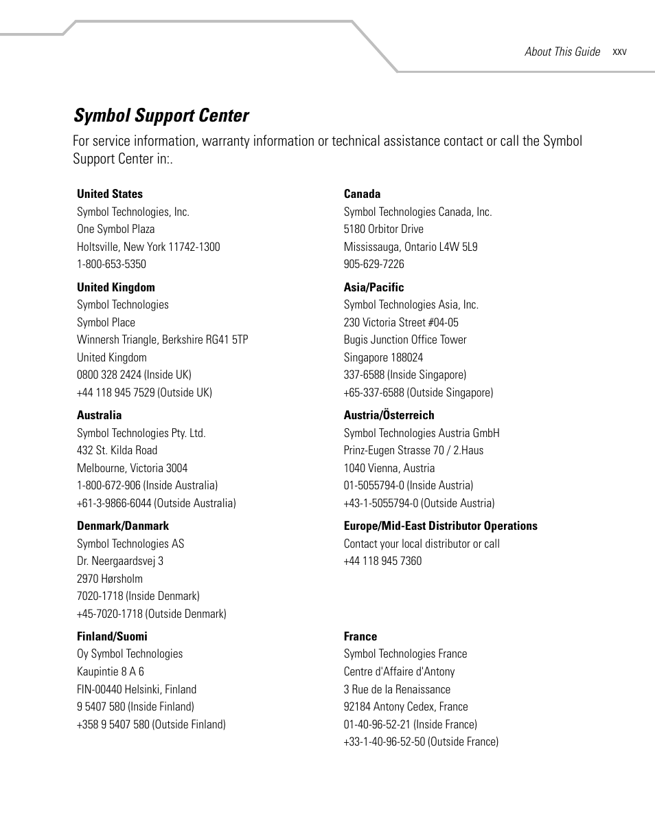Symbol support center | Symbol Technologies MC9000-G User Manual | Page 27 / 530