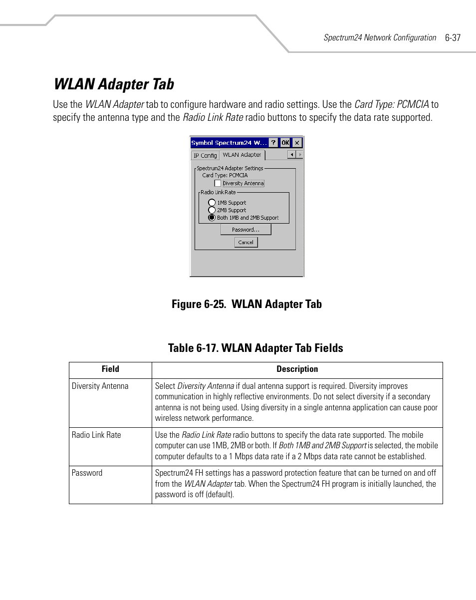 Wlan adapter tab, Wlan adapter tab -37 | Symbol Technologies MC9000-G User Manual | Page 273 / 530