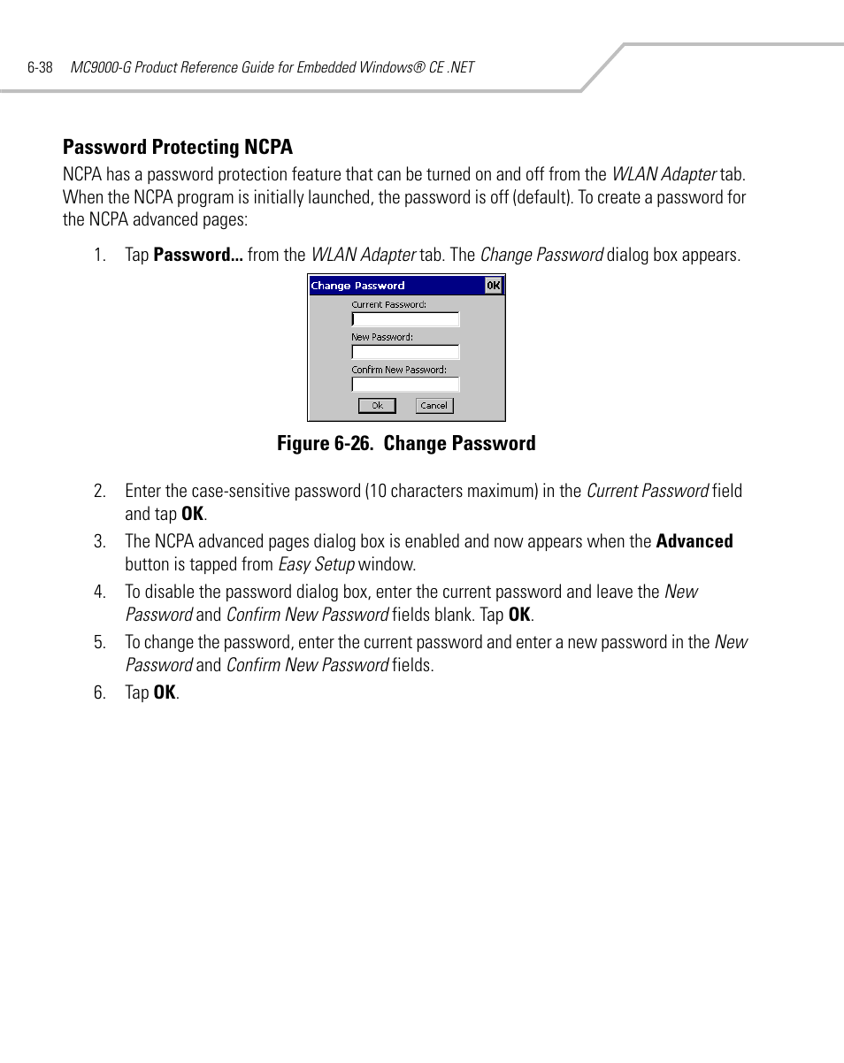 Password protecting ncpa, Password protecting ncpa -38 | Symbol Technologies MC9000-G User Manual | Page 274 / 530