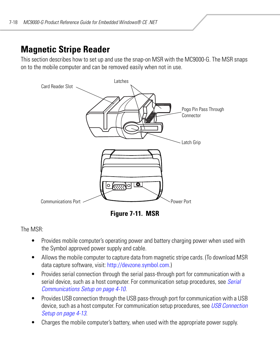 Magnetic stripe reader, Magnetic stripe reader -18 | Symbol Technologies MC9000-G User Manual | Page 294 / 530