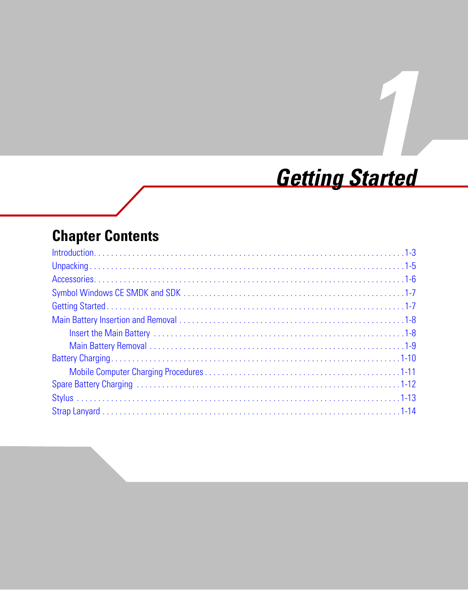 Getting started, Chapter 1, Chapter 1, getting started | Chapter contents | Symbol Technologies MC9000-G User Manual | Page 31 / 530