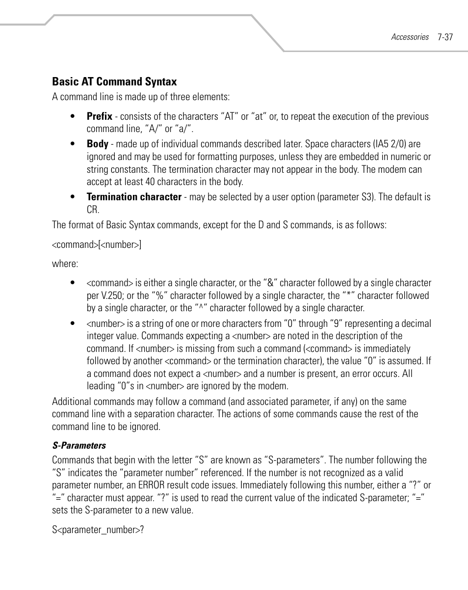 Basic at command syntax, Basic at command syntax -37 | Symbol Technologies MC9000-G User Manual | Page 313 / 530