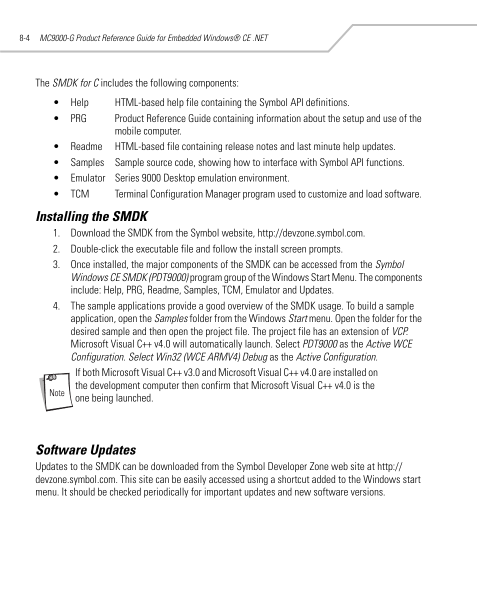 Installing the smdk, Software updates, Installing the smdk -4 software updates -4 | Symbol Technologies MC9000-G User Manual | Page 328 / 530