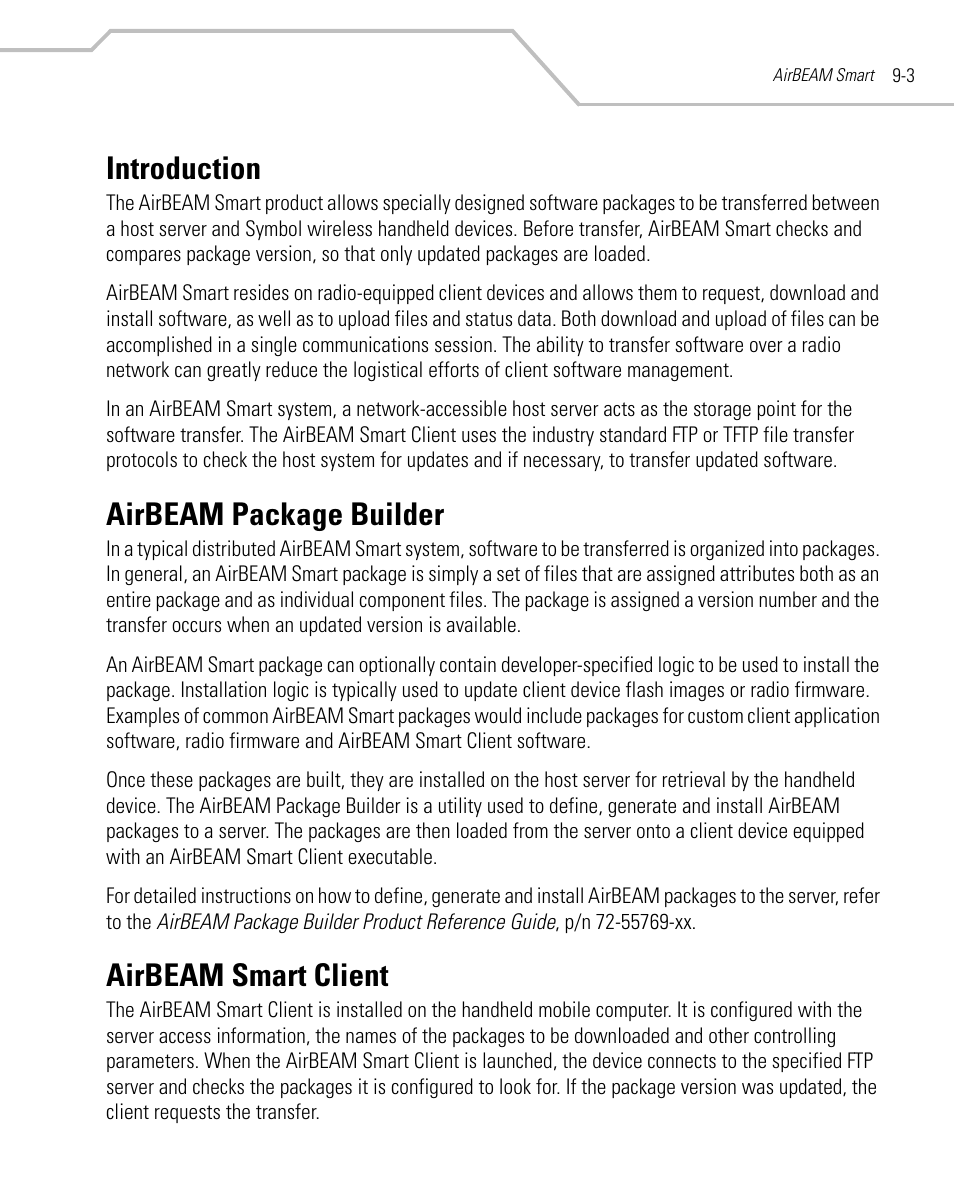 Introduction, Airbeam package builder, Airbeam smart client | Introduction -3 airbeam package builder -3, Airbeam smart client -3 | Symbol Technologies MC9000-G User Manual | Page 331 / 530
