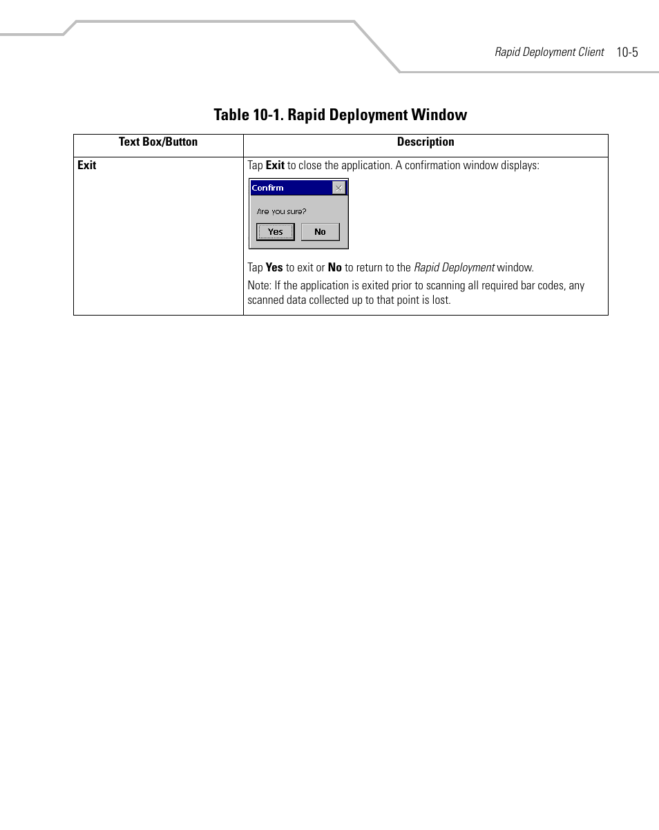 Table 10-1. rapid deployment window | Symbol Technologies MC9000-G User Manual | Page 345 / 530