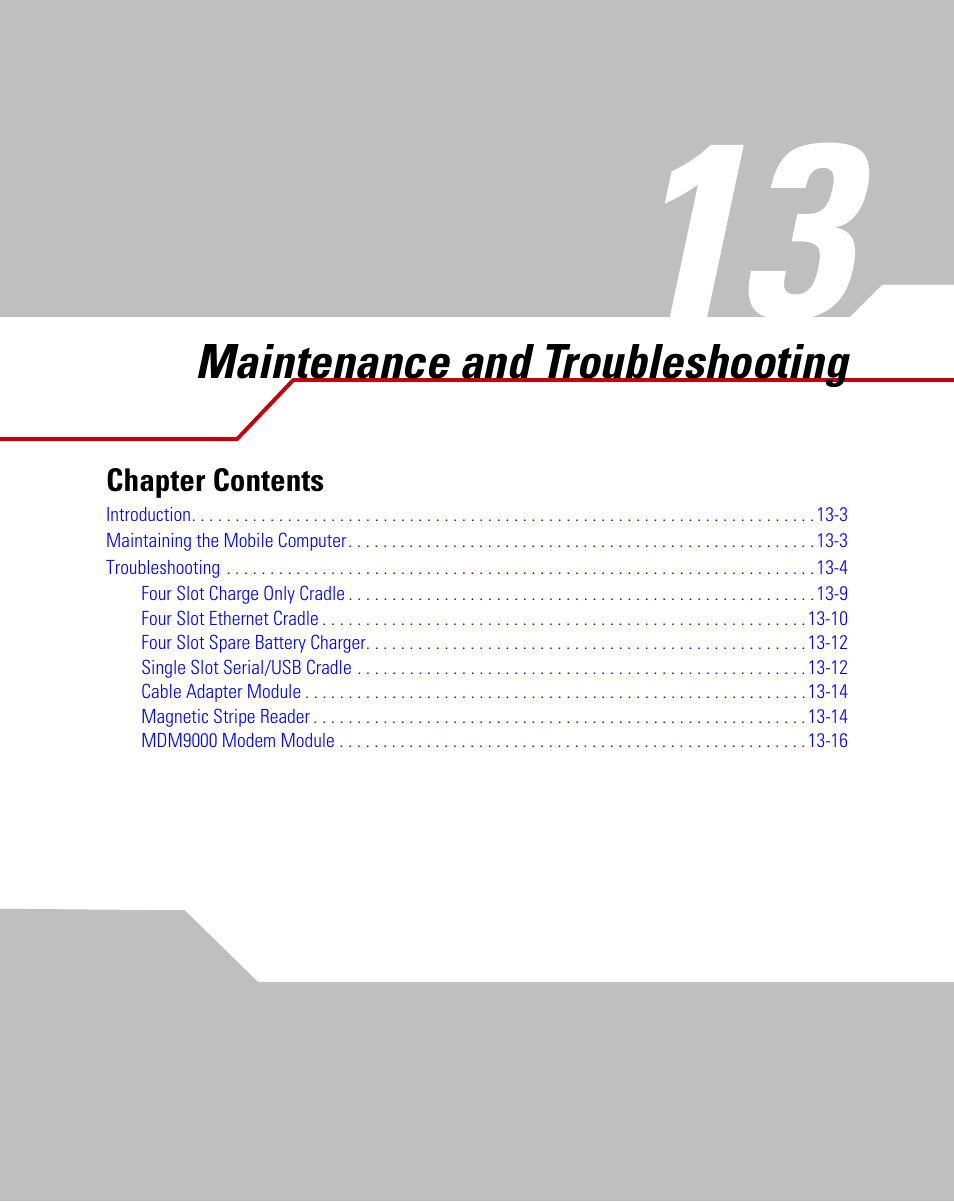 Maintenance and troubleshooting, Chapter 13. maintenance and t, Chapter 13, maintenance and troubleshooting | Symbol Technologies MC9000-G User Manual | Page 399 / 530