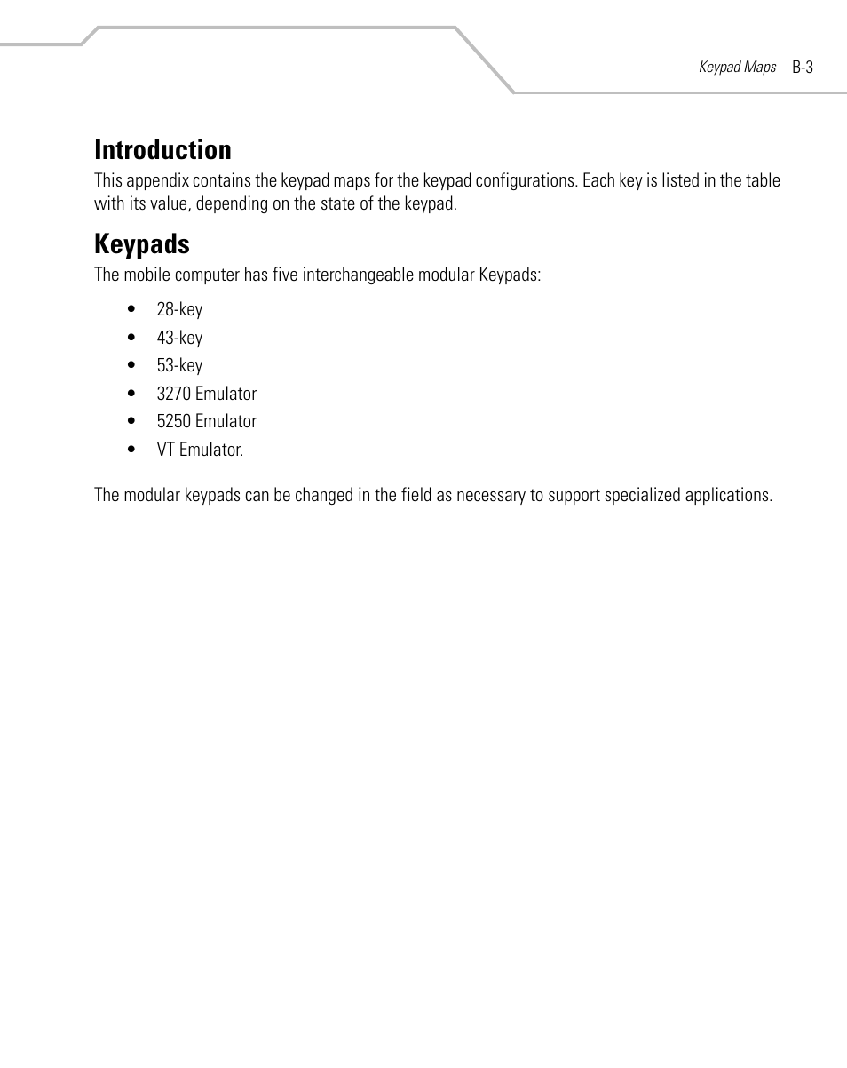 Introduction, Keypads | Symbol Technologies MC9000-G User Manual | Page 431 / 530