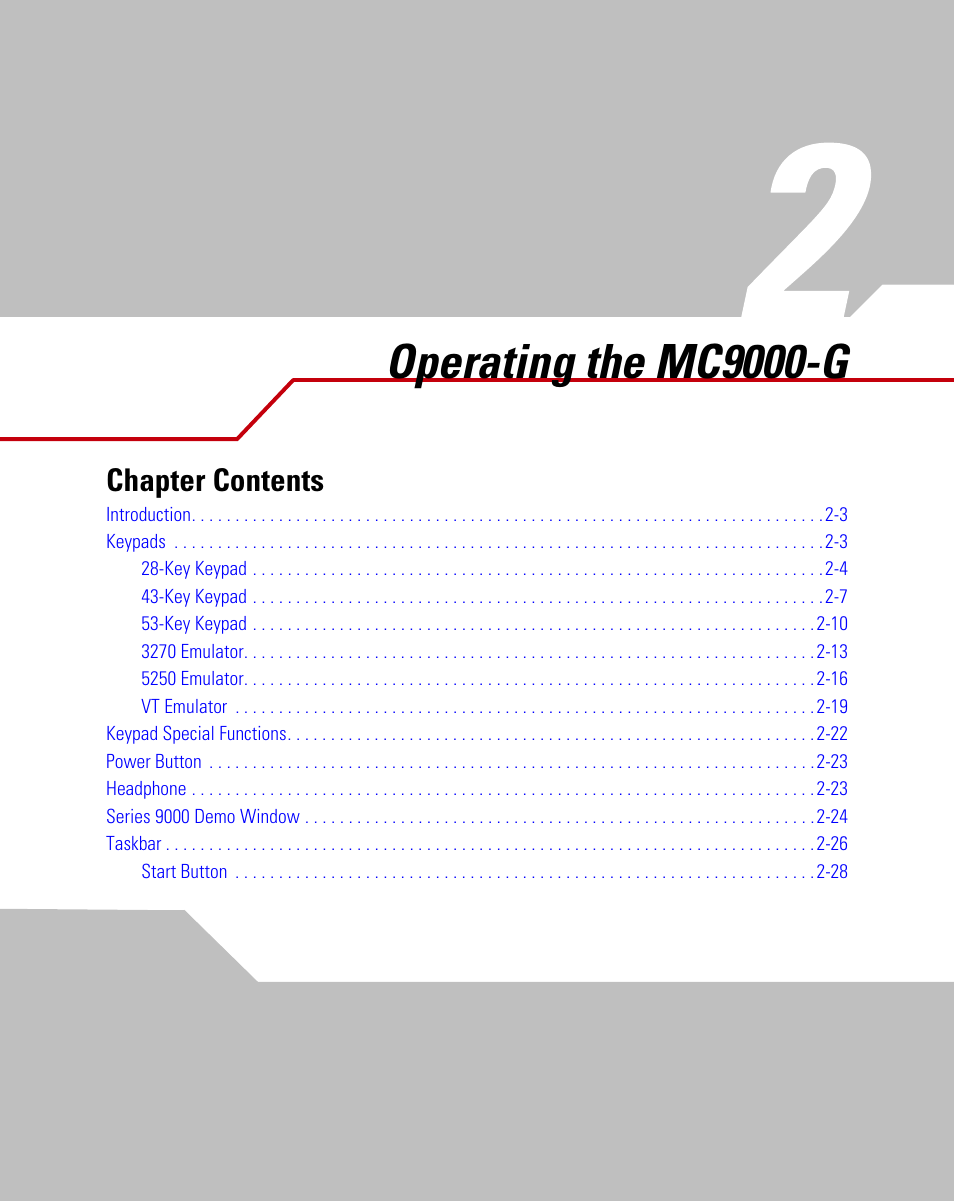 Operating the mc9000-g, Chapter 2. operat, Chapter 2, operating the mc9000-g | Chapter contents | Symbol Technologies MC9000-G User Manual | Page 49 / 530