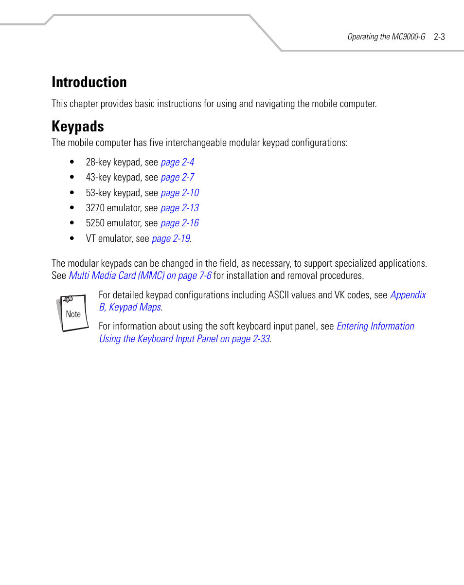 Introduction, Keypads, Introduction -3 keypads -3 | Symbol Technologies MC9000-G User Manual | Page 51 / 530
