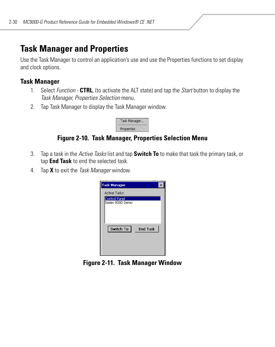 Task manager and properties, Task manager, Task manager and properties -30 | Task manager -30 | Symbol Technologies MC9000-G User Manual | Page 78 / 530