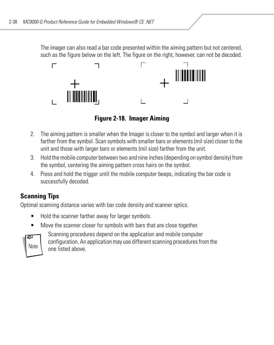 Scanning tips, Scanning tips -38 | Symbol Technologies MC9000-G User Manual | Page 86 / 530