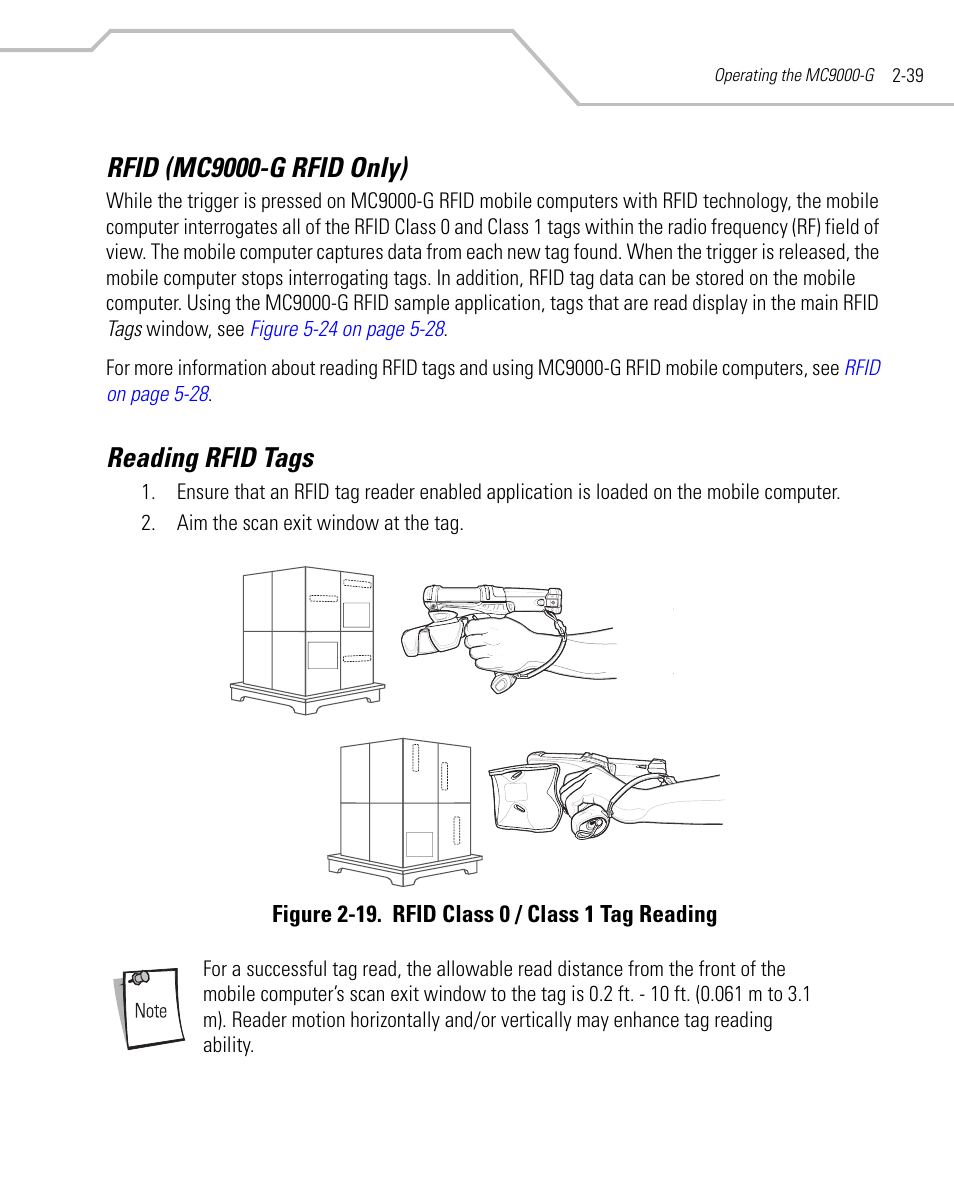 Rfid (mc9000-g rfid only), Reading rfid tags | Symbol Technologies MC9000-G User Manual | Page 87 / 530