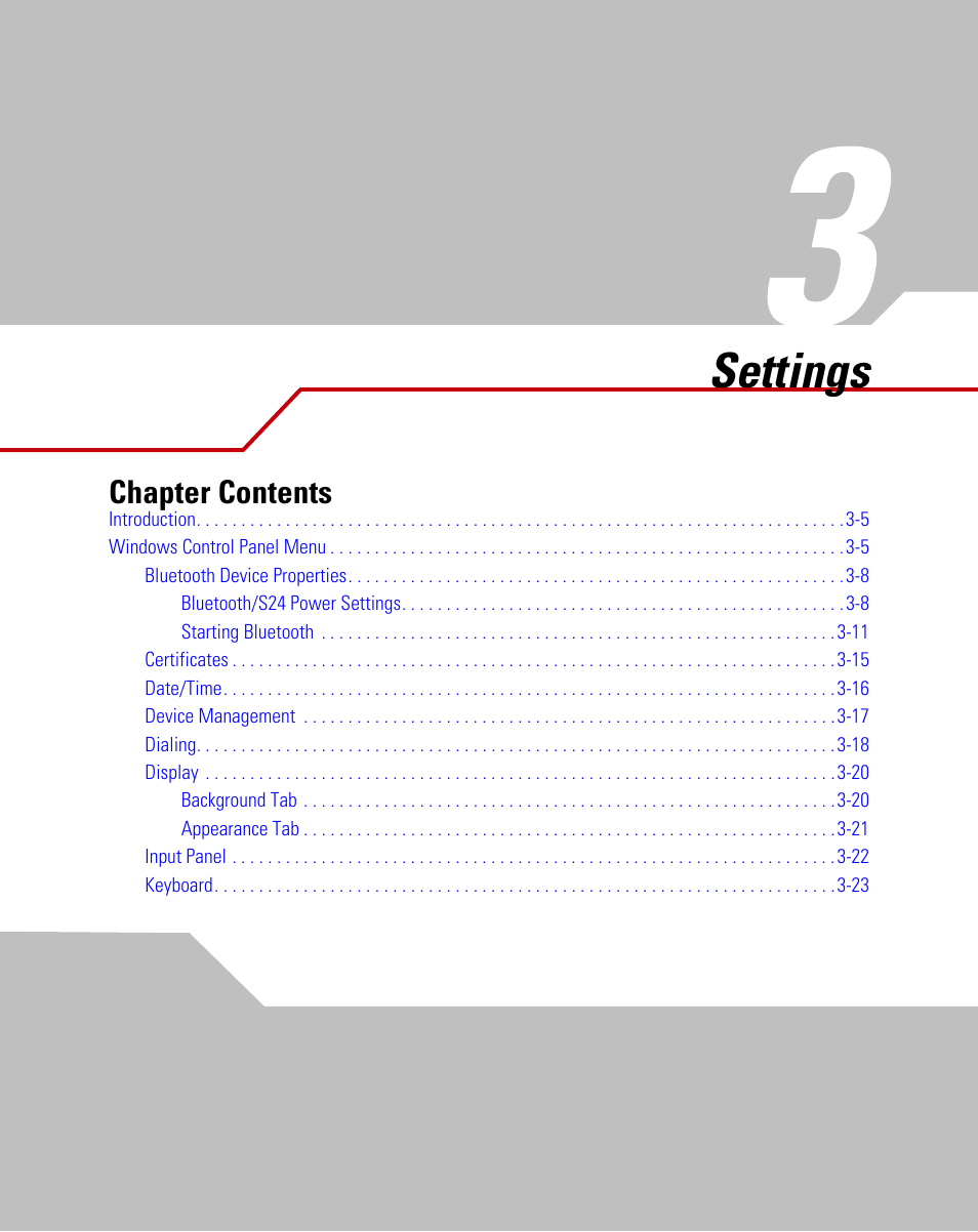 Settings, Chapter 3. settings, Chapter 3, settings | Chapter contents | Symbol Technologies MC9000-G User Manual | Page 95 / 530