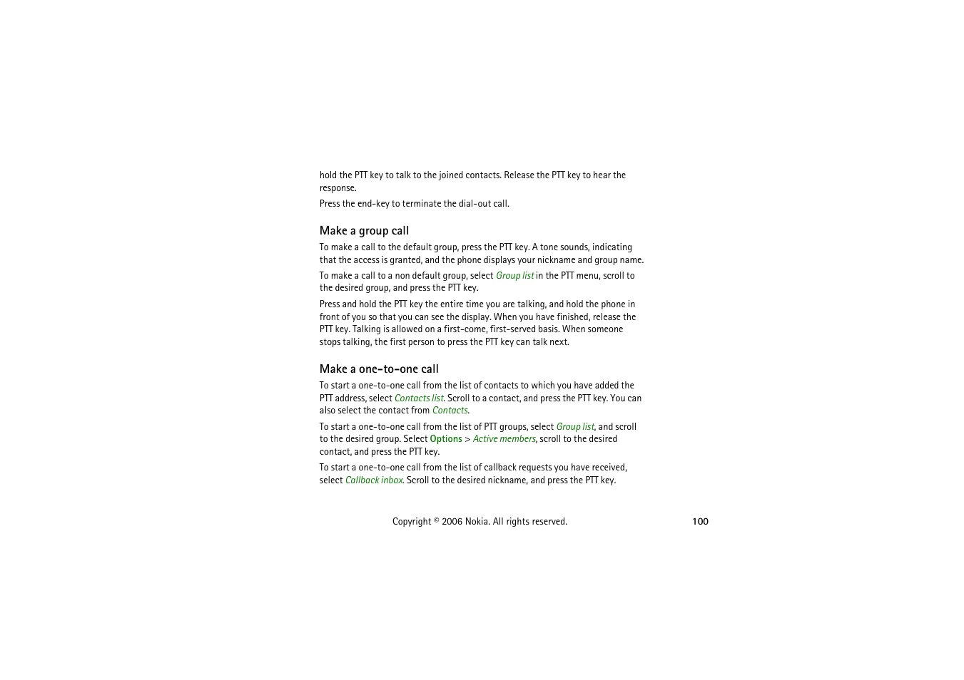 Make a group call, Make a one-to-one call | Symbol Technologies 6103 User Manual | Page 100 / 140