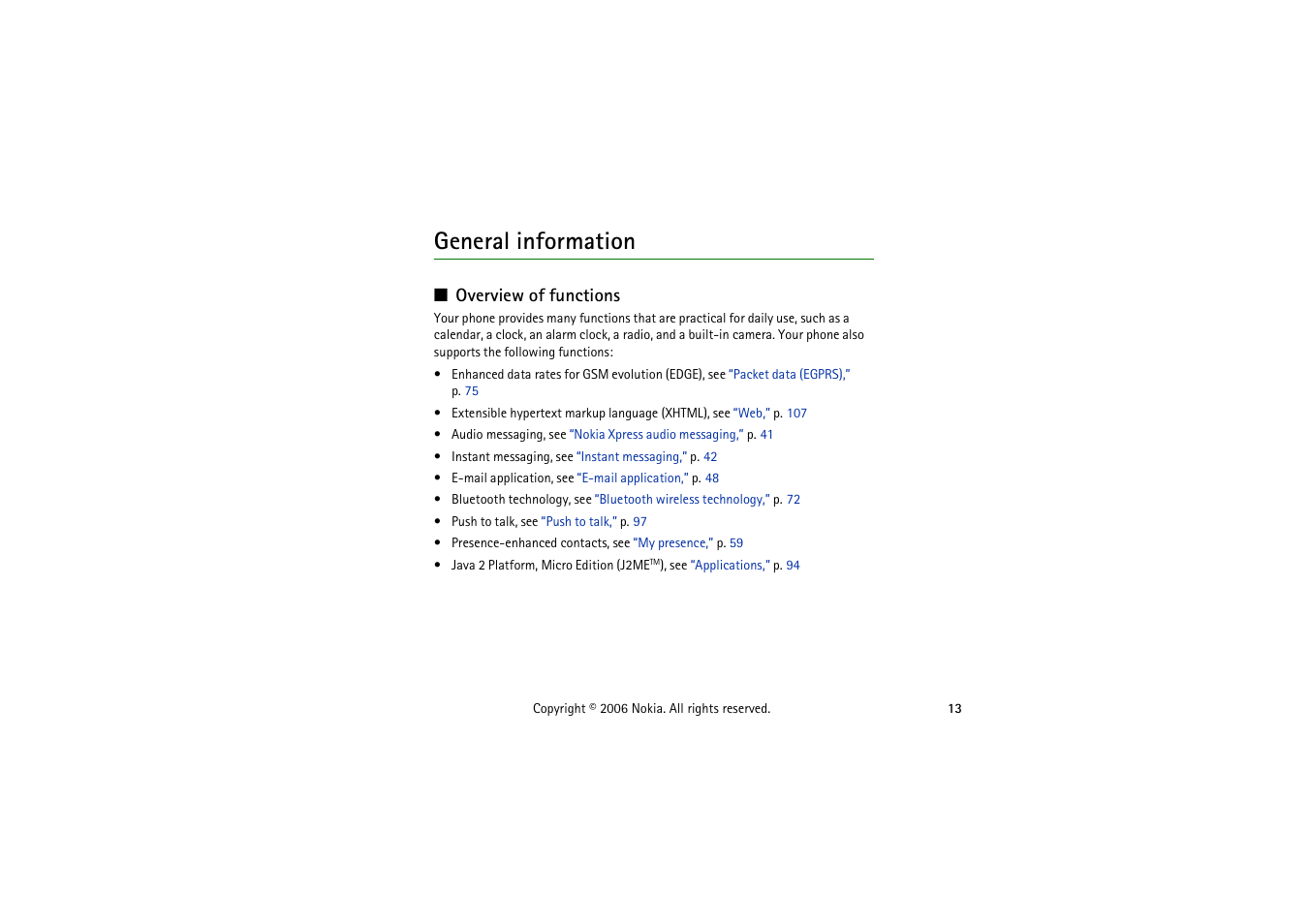 General information, Overview of functions | Symbol Technologies 6103 User Manual | Page 13 / 140