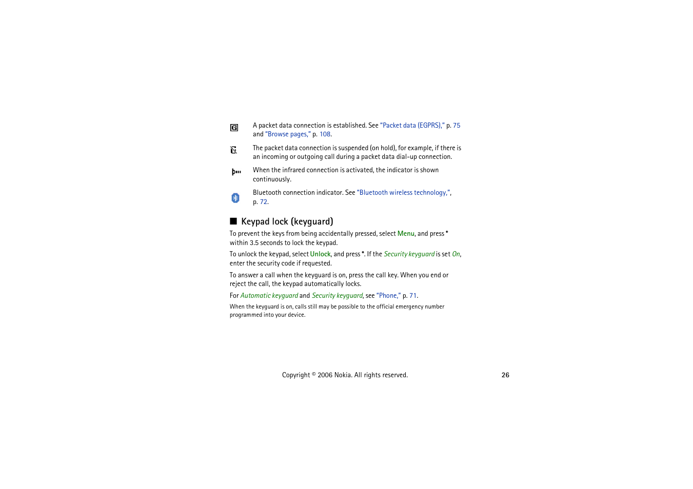 Keypad lock (keyguard) | Symbol Technologies 6103 User Manual | Page 26 / 140