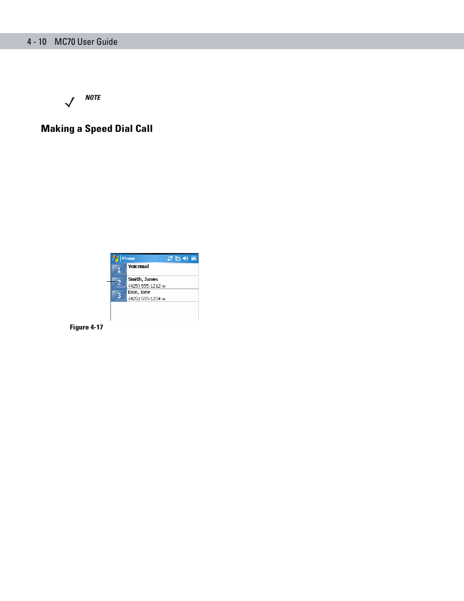 Making a speed dial call, Making a speed dial call -10 | Symbol Technologies MC70 User Manual | Page 100 / 166