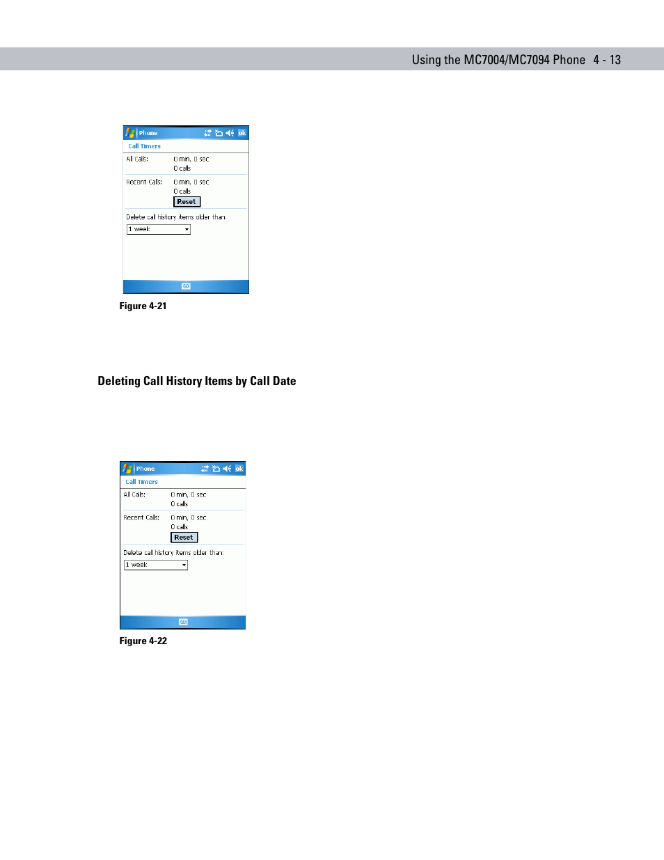 Deleting call history items by call date, Deleting call history items by call date -13 | Symbol Technologies MC70 User Manual | Page 103 / 166