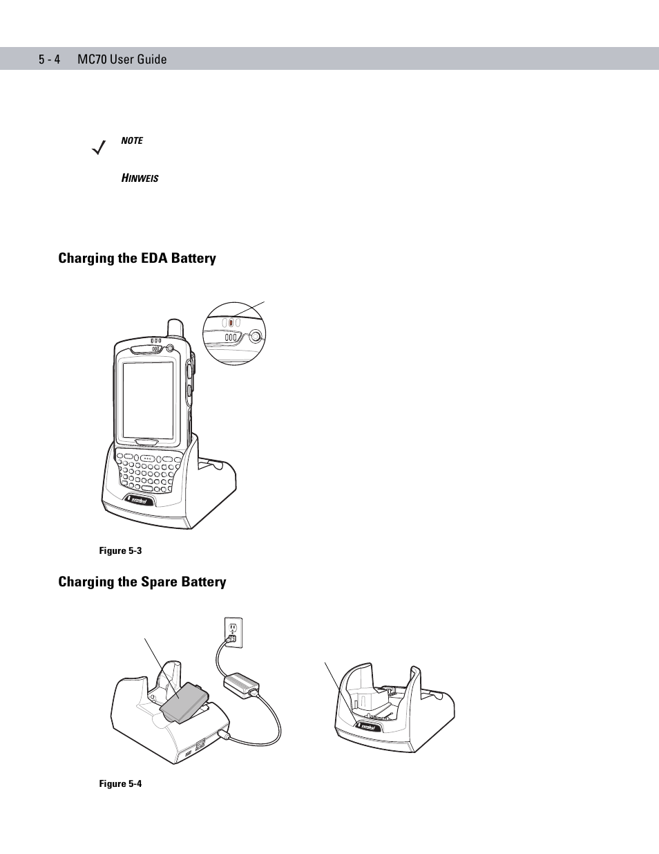 Charging the eda battery, Charging the spare battery | Symbol Technologies MC70 User Manual | Page 114 / 166