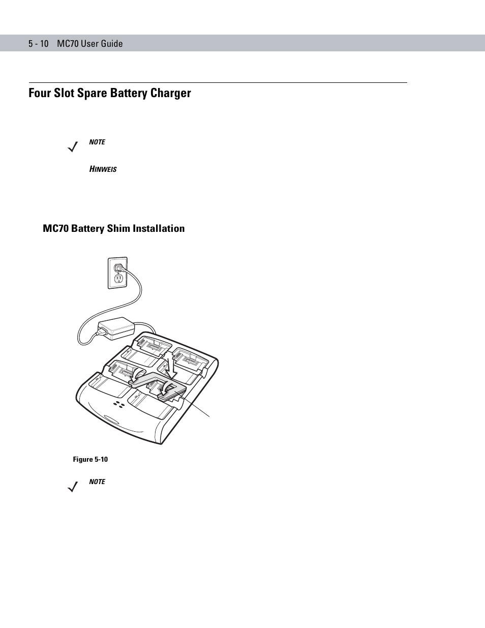 Four slot spare battery charger, Mc70 battery shim installation, Four slot spare battery charger -10 | Mc70 battery shim installation -10 | Symbol Technologies MC70 User Manual | Page 120 / 166