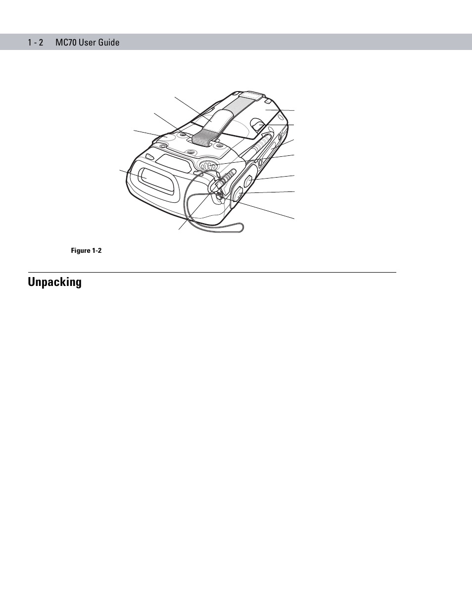 Unpacking, Unpacking -2, 1 - 2 mc70 user guide | Symbol Technologies MC70 User Manual | Page 20 / 166