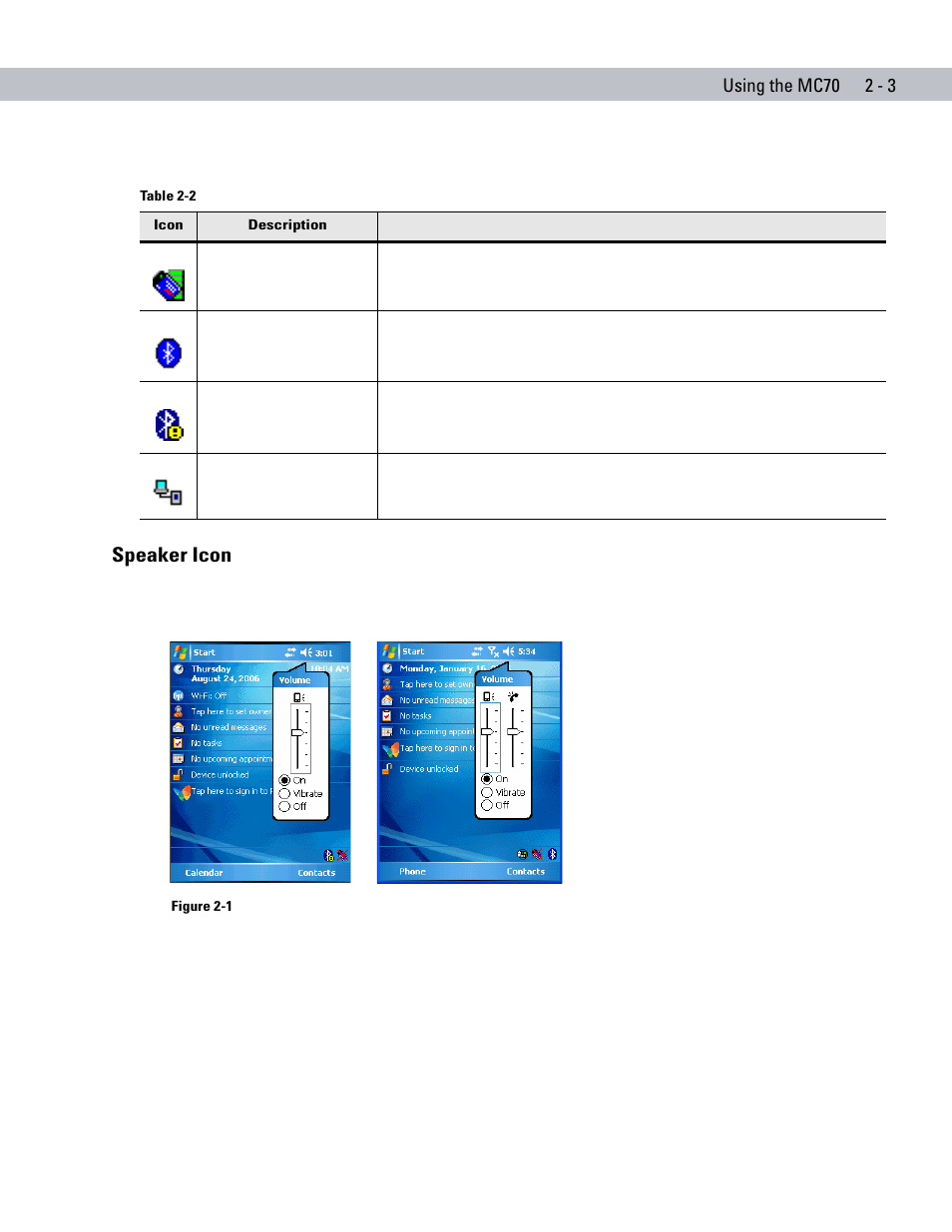 Speaker icon, Speaker icon -3 | Symbol Technologies MC70 User Manual | Page 35 / 166