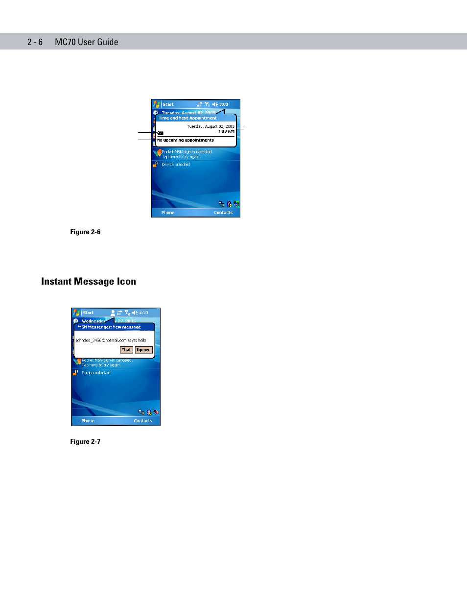 Instant message icon, Instant message icon -6 | Symbol Technologies MC70 User Manual | Page 38 / 166