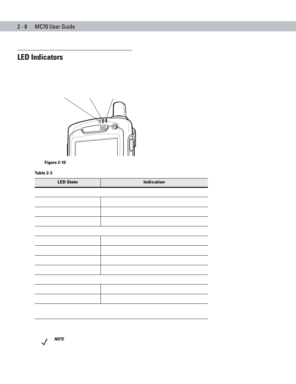 Led indicators, Led indicators -8 | Symbol Technologies MC70 User Manual | Page 40 / 166