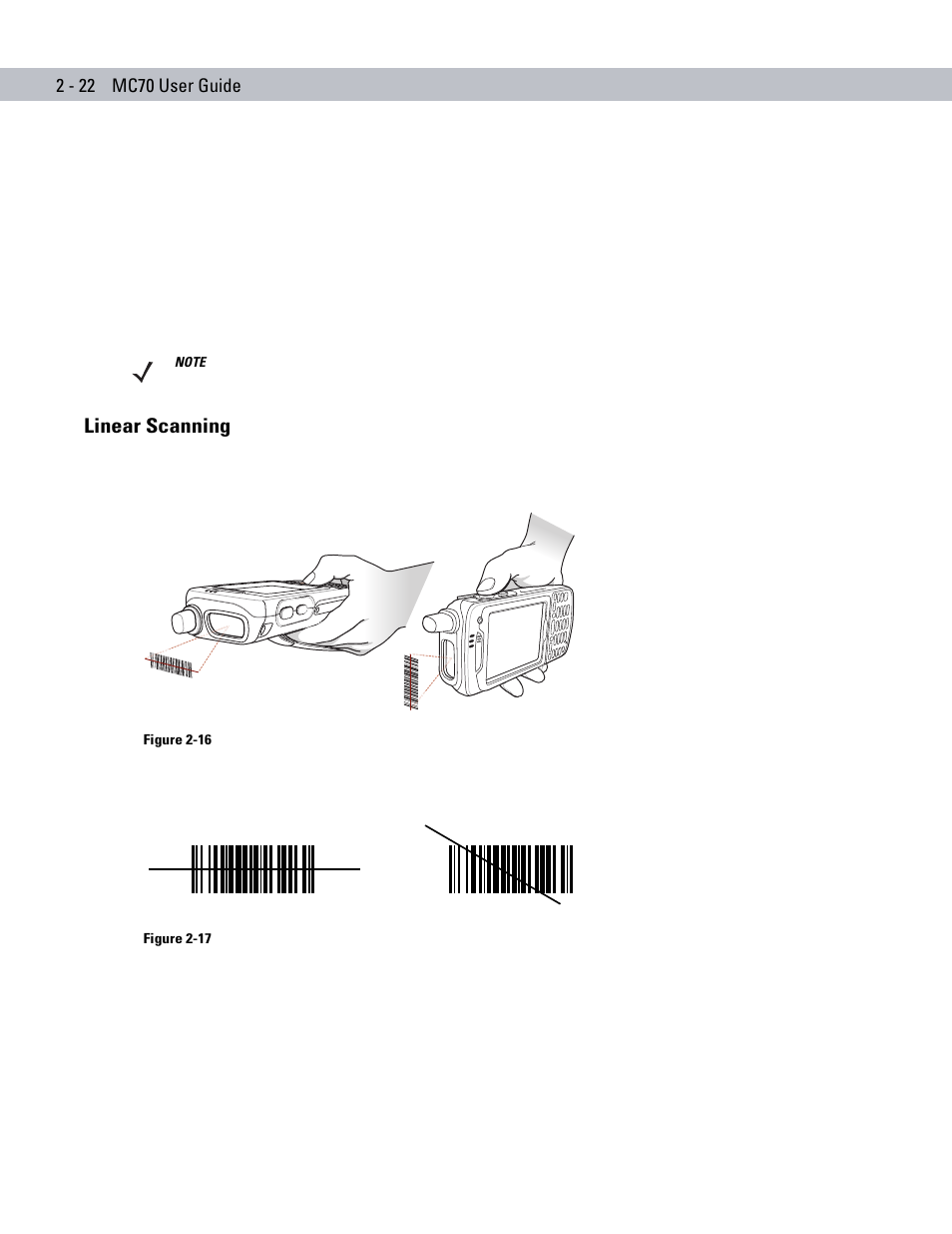 Linear scanning, Linear scanning -22 | Symbol Technologies MC70 User Manual | Page 54 / 166