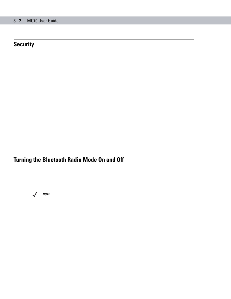 Security, Turning the bluetooth radio mode on and off | Symbol Technologies MC70 User Manual | Page 60 / 166