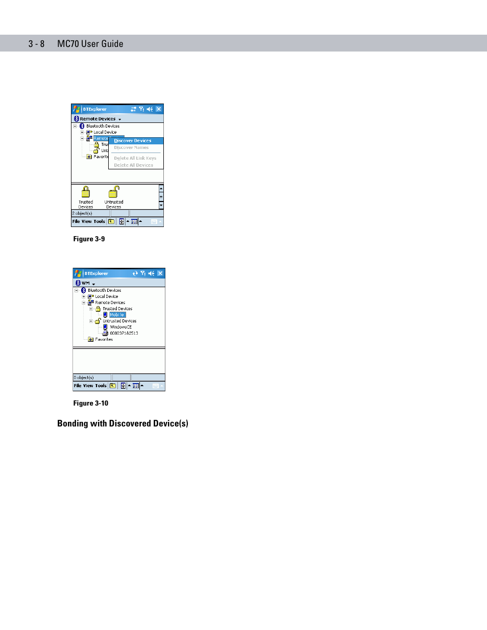 Bonding with discovered device(s), Bonding with discovered device(s) -8 | Symbol Technologies MC70 User Manual | Page 66 / 166