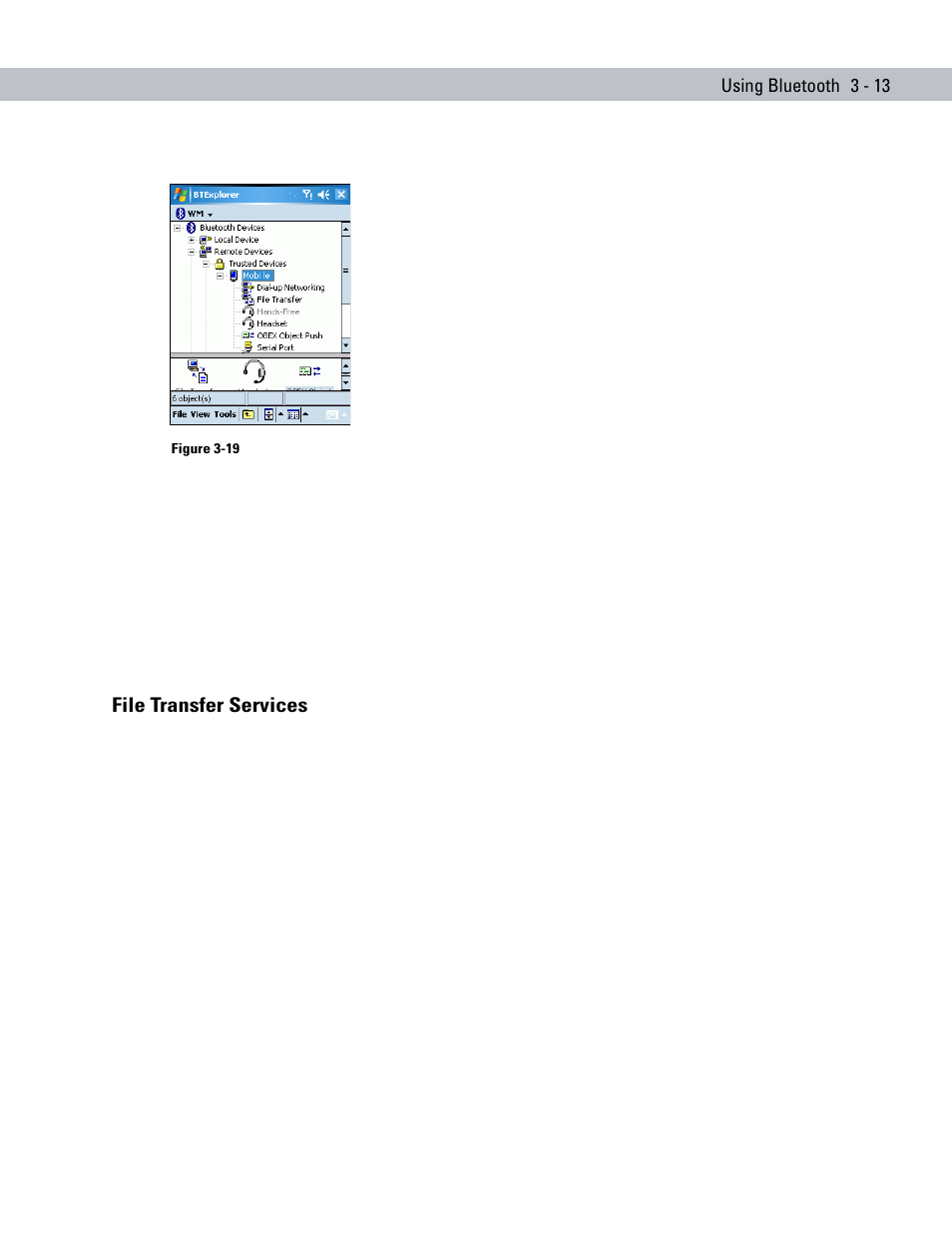 File transfer services, File transfer services -13, Using bluetooth 3 - 13 | Symbol Technologies MC70 User Manual | Page 71 / 166