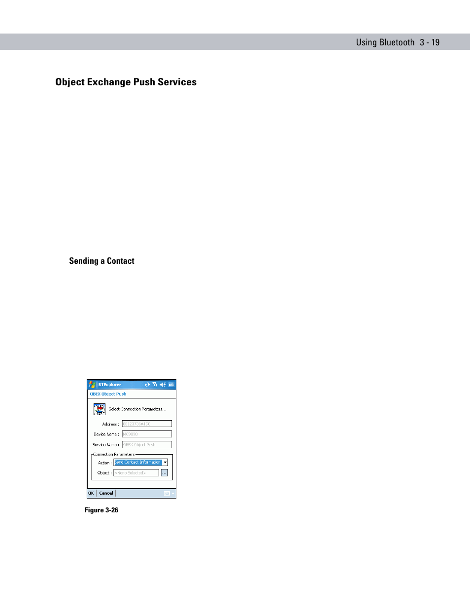 Object exchange push services, Sending a contact, Object exchange push services -19 | Sending a contact -19 | Symbol Technologies MC70 User Manual | Page 77 / 166