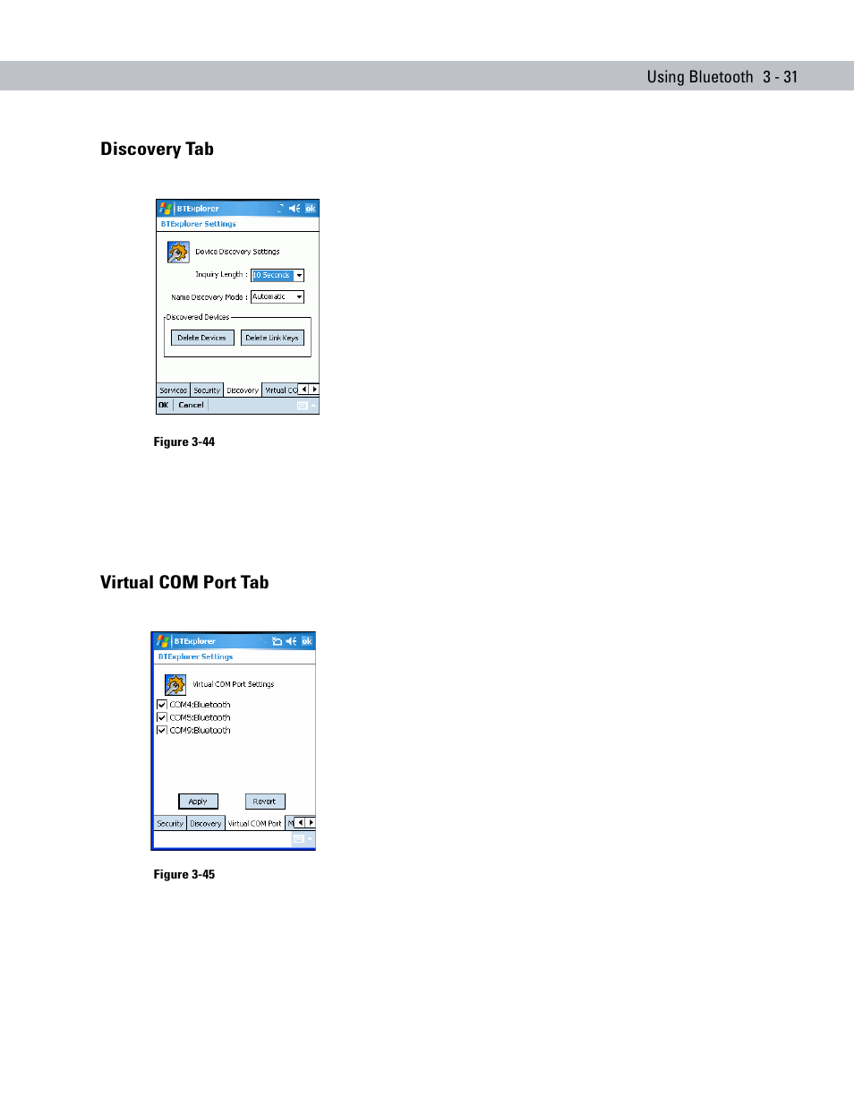 Discovery tab, Virtual com port tab, Discovery tab -31 virtual com port tab -31 | Symbol Technologies MC70 User Manual | Page 89 / 166