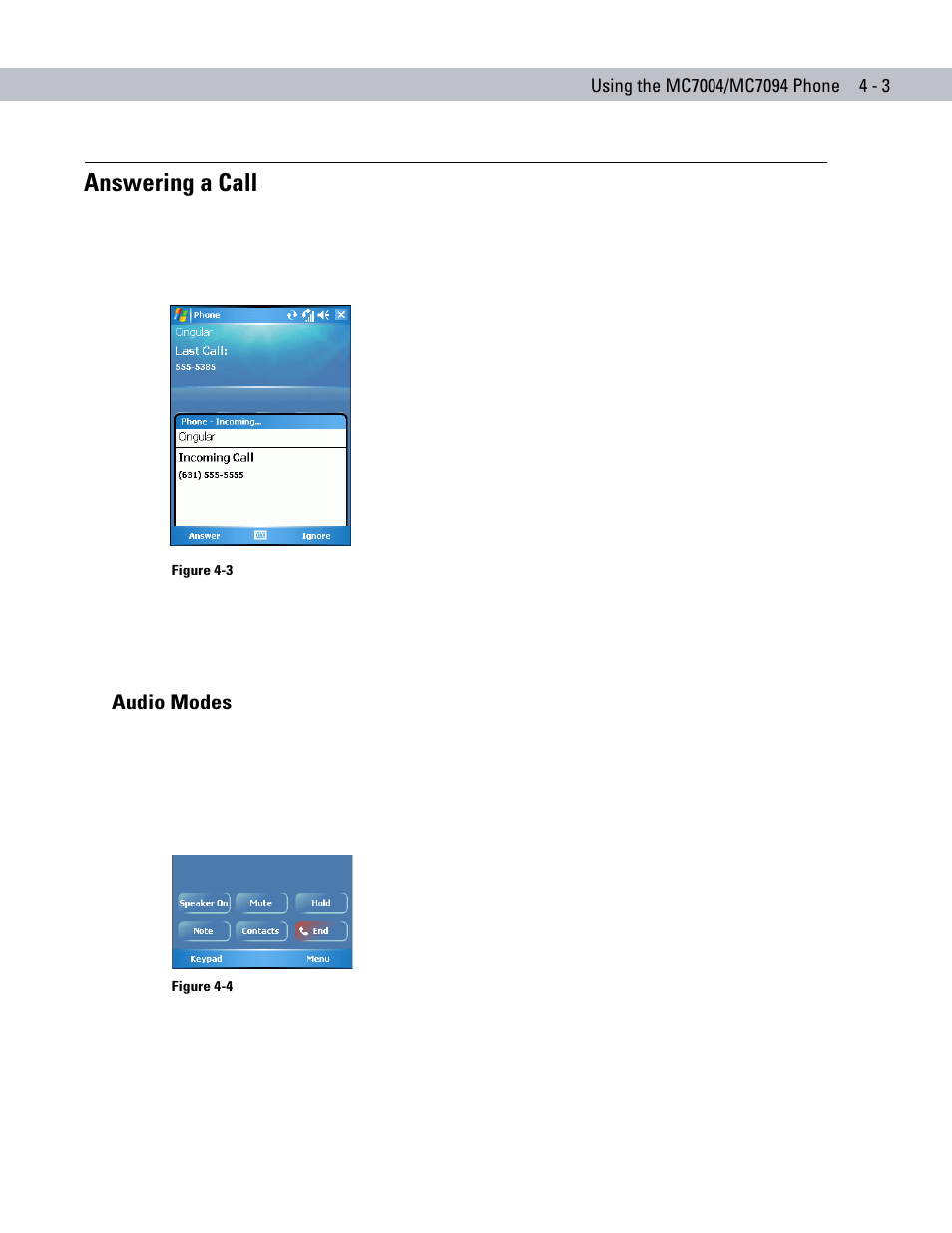 Answering a call, Audio modes, Answering a call -3 | Audio modes -3 | Symbol Technologies MC70 User Manual | Page 93 / 166
