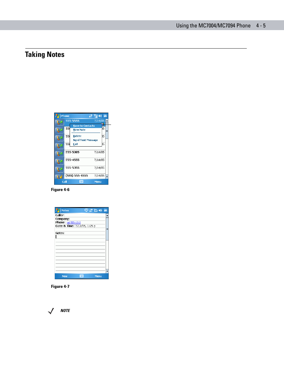 Taking notes, Taking notes -5 | Symbol Technologies MC70 User Manual | Page 95 / 166